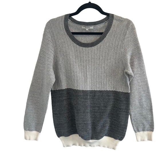 Madewell Crewneck Grey Color Block Sweater L - Picture 2 of 9